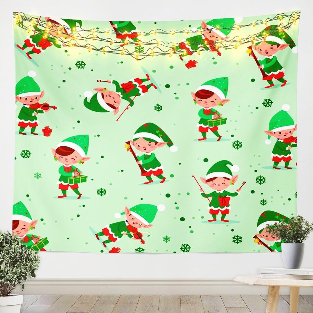 Vintage Merry Christmas Tapestry Santa Claus Tapestry Wall Hanging for Kids Boys Girls Christmas Deer Elk Wall Tapestry Xmas