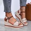 Women's Summer Wedge Peep-Toe Roman Beach Sandals With Buckle Strap, Thick-Soled Footwear, Available In Large Sizes.