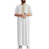 2026 Vintage Muslim Men's Robe Mid-Sleeve Embroidered Ethnic Moroccan Thobe Traditional Islamic Kaftan Loose Comfortable Casual Prayer Gown