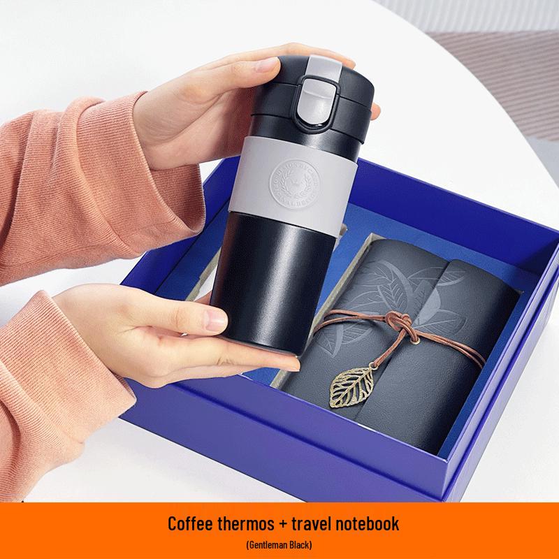 Leather Notebook and Coffee Thermos Gift Set