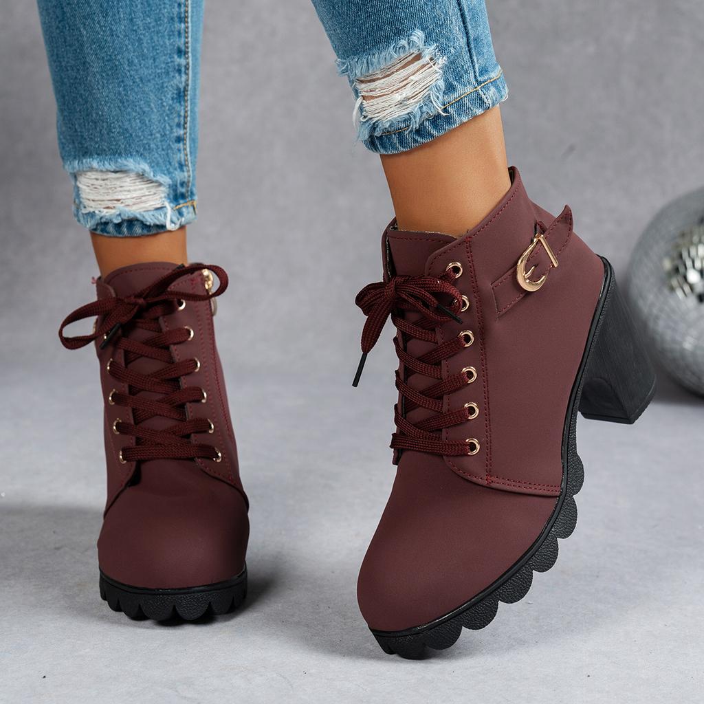 Spring Winter Fashionable Versatile Women Boots Lace-up Fashionable Versatile Ladies Shoes Comfortable High Heels Boots