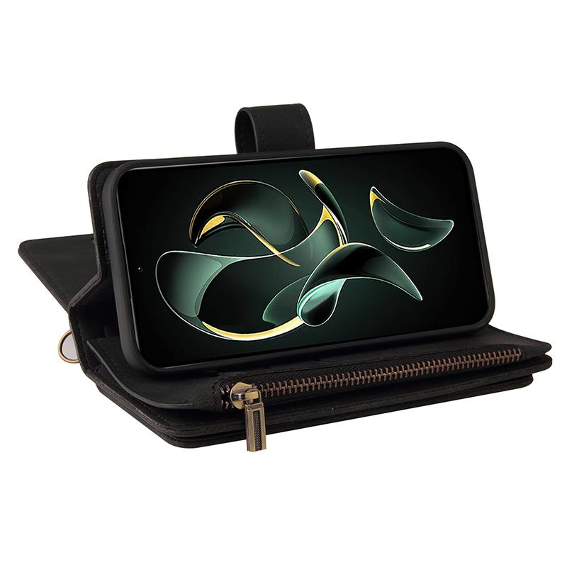 For Xiaomi 13T/13T Pro/Redmi K60 Ultra Zipper Wallet Case with 15 Card Slots and Strap Leather Phone Cover