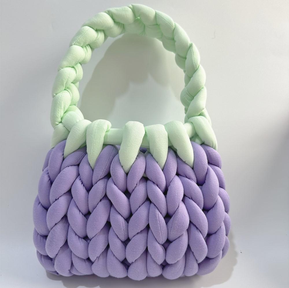 

Candy Colored Handmade Woven Bag DIY Thick Icelandic Line Outdoor Leisure Mailman Knitted Bag Summer Dopamine Shoulder Bag 22x18cm