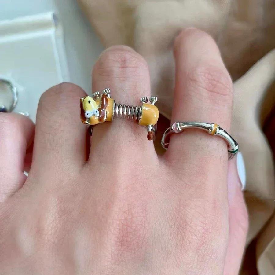 Cute Dog Rings for Women Niche Design Adjustable Unisex Alloy Electroplating Open Rings Personality Mens Ring Creative Gift