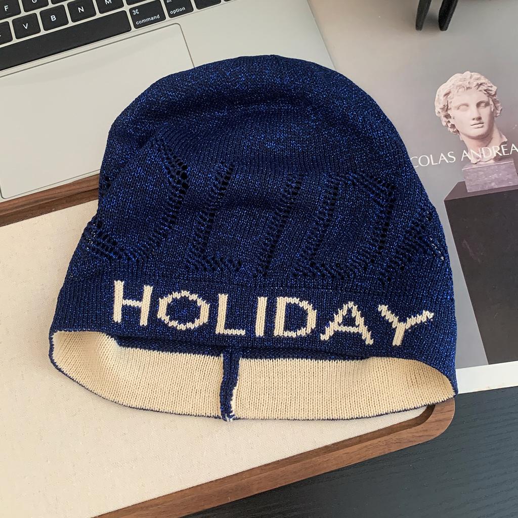 Korean Style Highlight Letters Black Knitted Baotou Hat for Women Showing Face Small Versatile Pile Hat Big Head Circumference Pullover Cold Hat