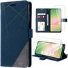 Case for Samsung Galaxy A56 5G - BOOLING - Shockproof Leather Effect Protection - Navy Blue - 2 Tempered Glasses