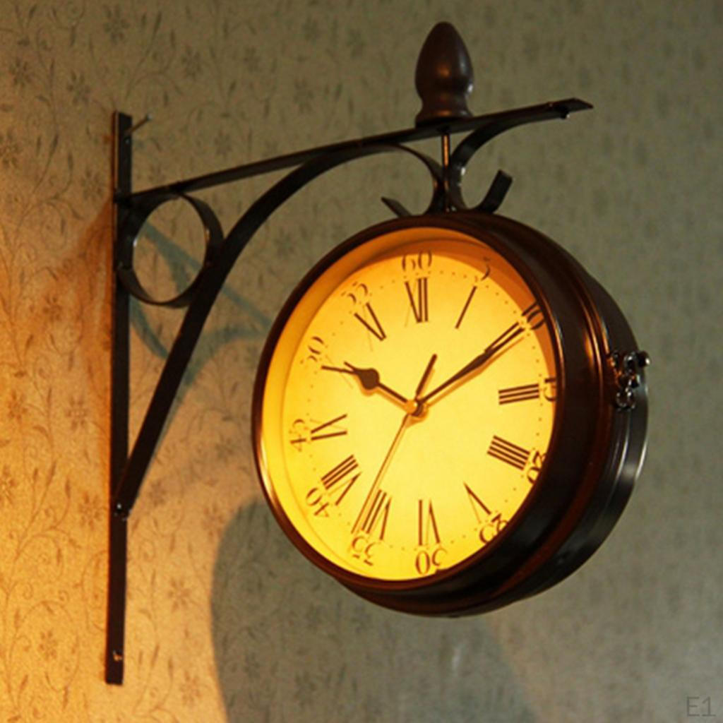 Outdoor Garden Clock Double Sided Vintage Mute Black