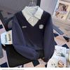 Plus Size Two-Piece Patchwork Polo Neck Sweatshirt - Women's Loose Slimming College Style for Spring & Autumn