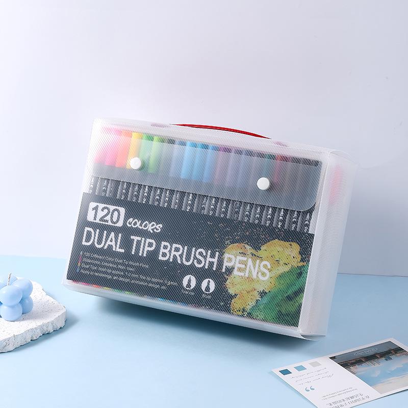 120-Color Double-Ended Watercolor Marker Set with Soft Tips & Fineliner for Students & Art Studio Use