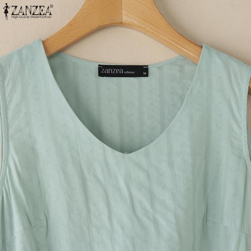 ZANZEA Topuri de damă de vară cu gât în V, largi, casual, fără mâneci