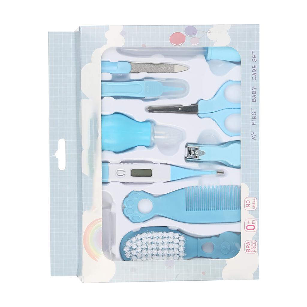 10pcs Baby Healthcare Grooming Kit Complete Portable Multifuctional Nail Clipper Newborn Safety Care Set Blue