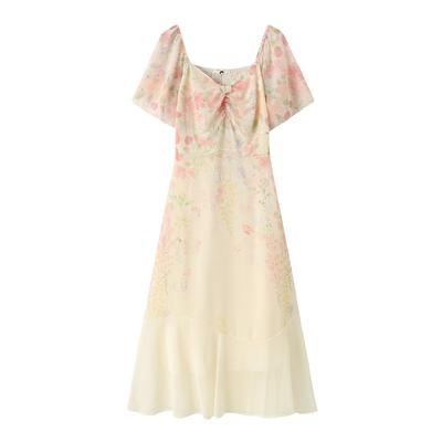 Süßes Damen-Kurzarm-Blumenkleid in Übergröße mit Farbverlauf - Langer Schnitt - Sommer-Neuheit