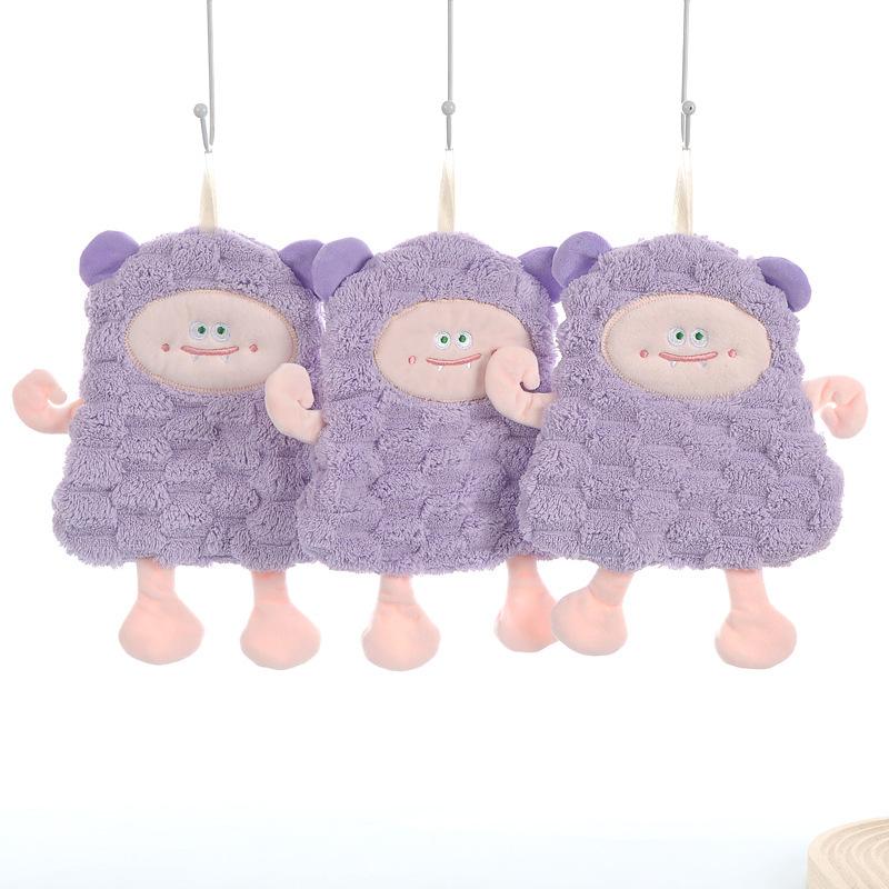 Coral fleece lamb monster hand towel soft and absorbent cute embroidery can be hung rag kitchen and bathroom quick drying hand towel hanging towel