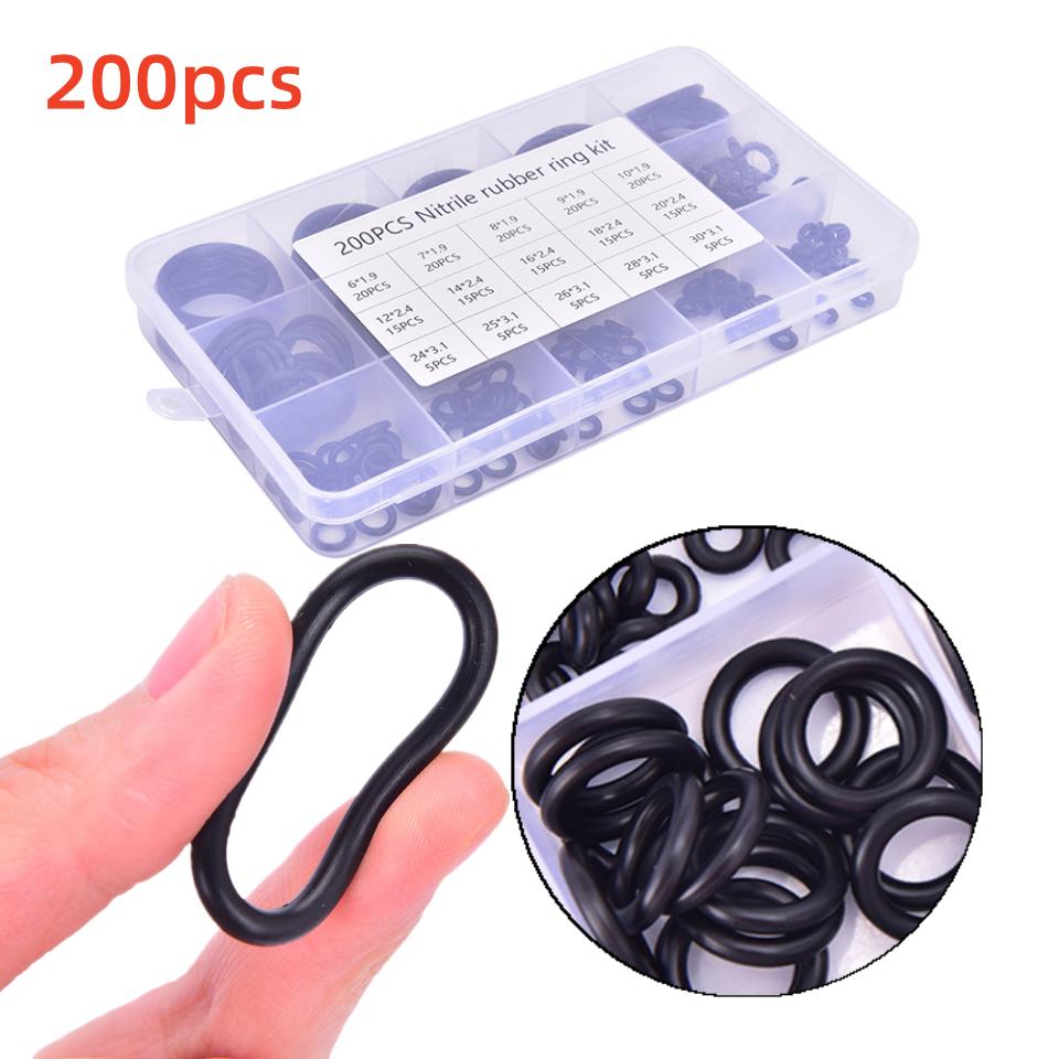 200PCS/ Box Rubber O Ring Kit Seal Gasket Universal Rubber O-ring Assortment Set For General Plumbers Mechanics Workshop