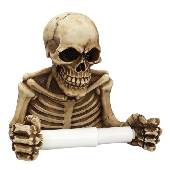 Creative Skull Toilet Paper Holder Wall Mount Paper Rack Simple Installation Halloween Skull Tissue Dispenser Bathroom Decoration