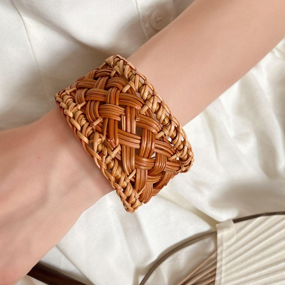 Bird Nest Shape Rattan Woven Bracelet Hand Ring Bohemian Braided Bracelet  Beach
