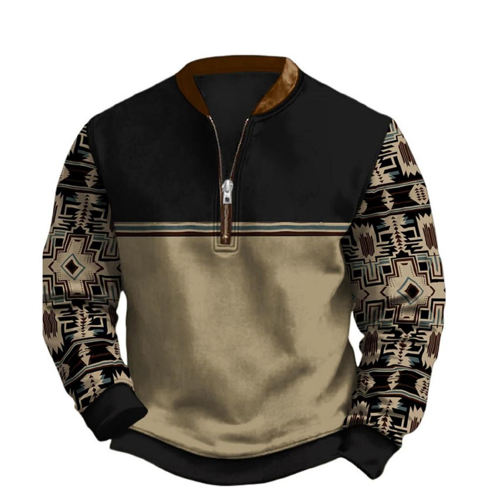 Men's Casual And Trendy Digital 3D Printed Round,neck Long,sleeved Half,pull One,piece Sweatshirt
