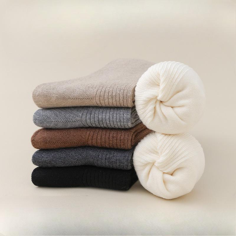 Wool Socks for Women, Thickened with Fleece, Warm and Super Soft, Autumn and Winter Double-needle Cashmere Mid-calf Socks