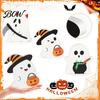 Safe Halloween Tabletop Ornaments 3Pcs Sweet Ghost Decor, Wooden Cute Figurines with Candy Entryway Decorations Pumpkin & Cauldron, Centerpiece