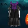 Wave Collar Dress Vinatge Women Irregular Horn Sleeve Solid Color A-line Big Hem Slim Square Neckline Waist Pleated Lace-up Strap Medieval Halloween