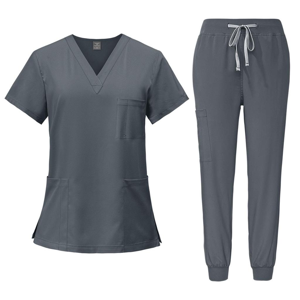 Unisex Beauty Salon Scrub Set: Short Sleeve, Stretch, ICU-Ready