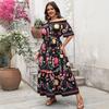 Frühlings- und Sommer-Damenkleid mit Temperament, Farbkontrast, Druck, Einreiherkragen, Kurzarm