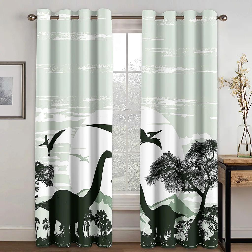 2 Pieces Cartoon Cute Dinosaur Polyester Fabric Cloth Curtain for Living Room Bedroom Nursery Room Kindergarten Free Shipping