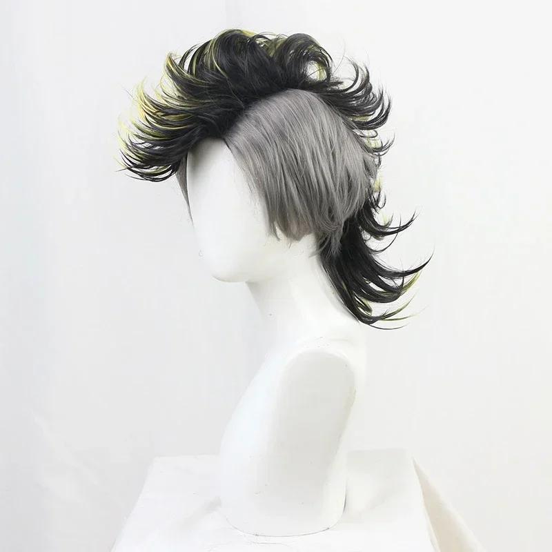 Anime Shinazugawa Genya Cosplay Wigs Anime Demon Slayer: Kimetsu No Yaiba Black and Yellow Style High-temperature Fiber Hair Wig