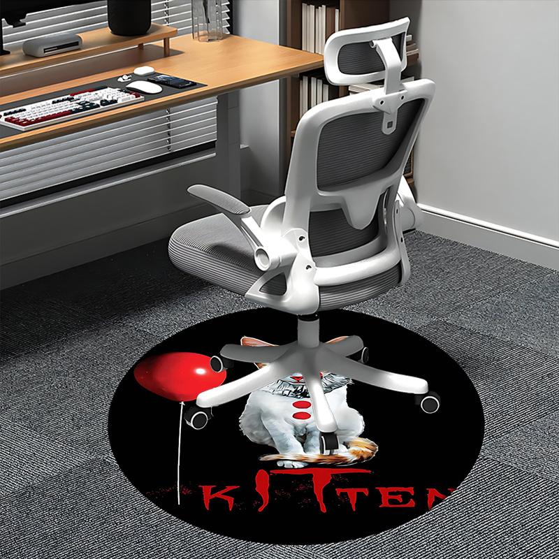 

Horror Cat Print,Clown Kitten Design Chair mat Round Rug Office carpet, Machine Washable, Non slip, Suitable for Living Rooms, Bedrooms 80cm