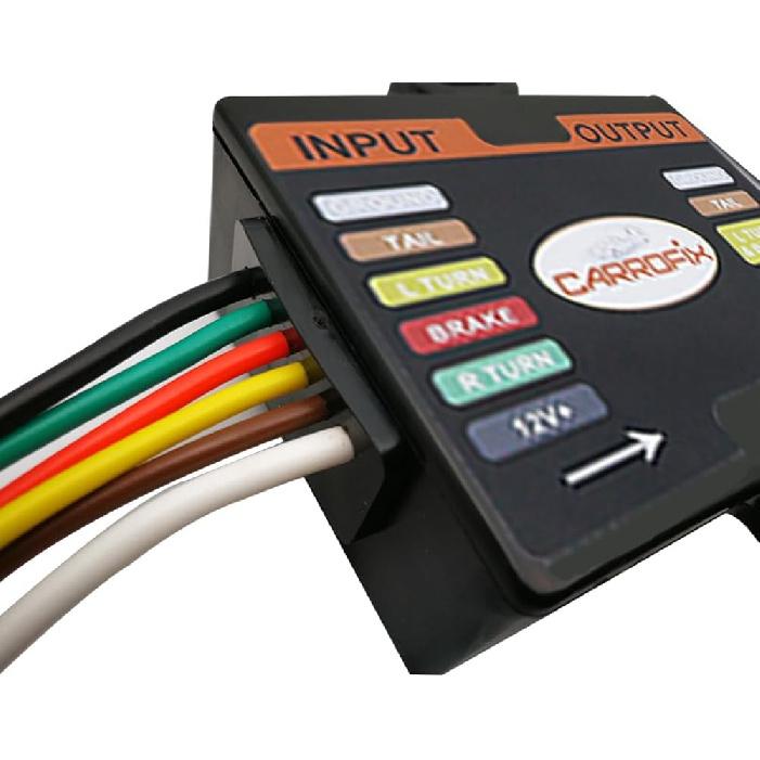 Powered 3-to-2-Wire Trailer Tail Light Converter with 1.5ft Leads and 4.8ft 4-Way Wiring Harness Connector - LED Compatible