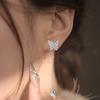 1 Pair Drop Earrings for Women, Micro-Paved Cubic Zirconia Double Butterfly Tassel Design Stud Earrings, Long Drape Statement Earrings