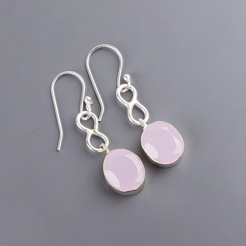 Rose Chalcedony Gemstone 925 Sterling Silver Handmade Jewelry Earrings 1.60" EE-12-15