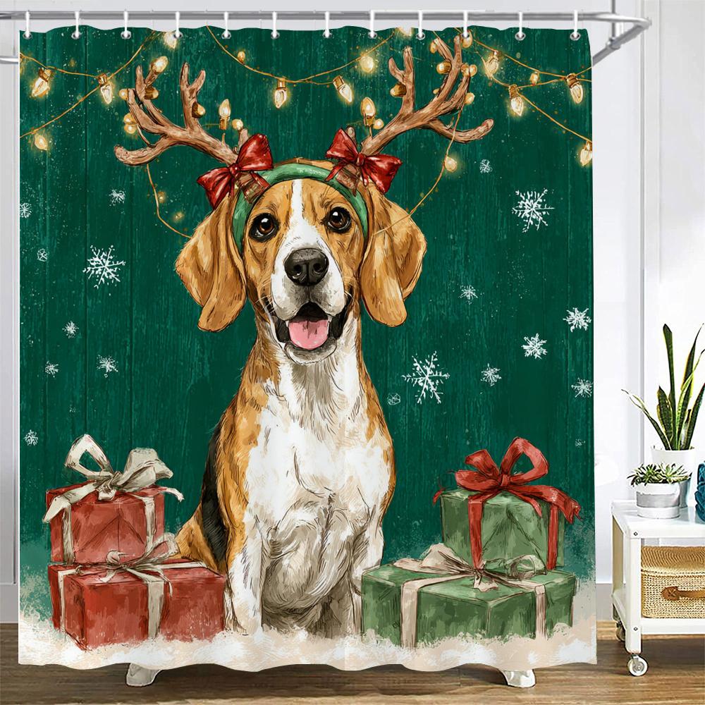 Merry Christmas Shower Curtain Christmas cat and dog Santa Claus Shower Curtains Xmas Printed fabric Decor Bathroom Curtain