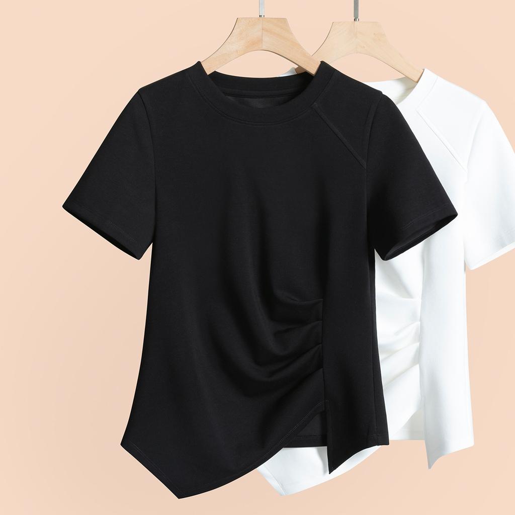 Summer Women's Clothing New Short-sleeved Women's Thin Top Design Sense Irregular Split Hem Niche Half-sleeve