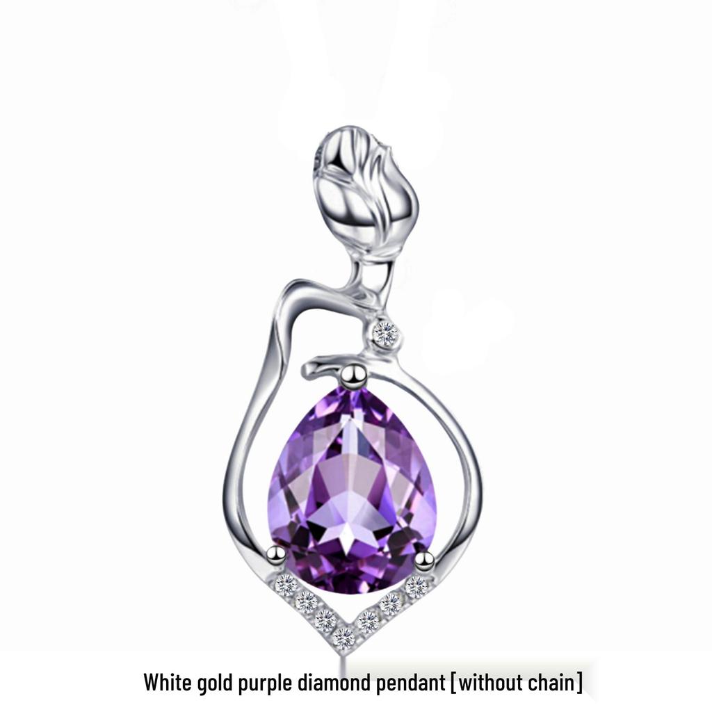 Amethyst Purple and Rose Diamond Pendant Women's Necklace - Short Clavicle Chain