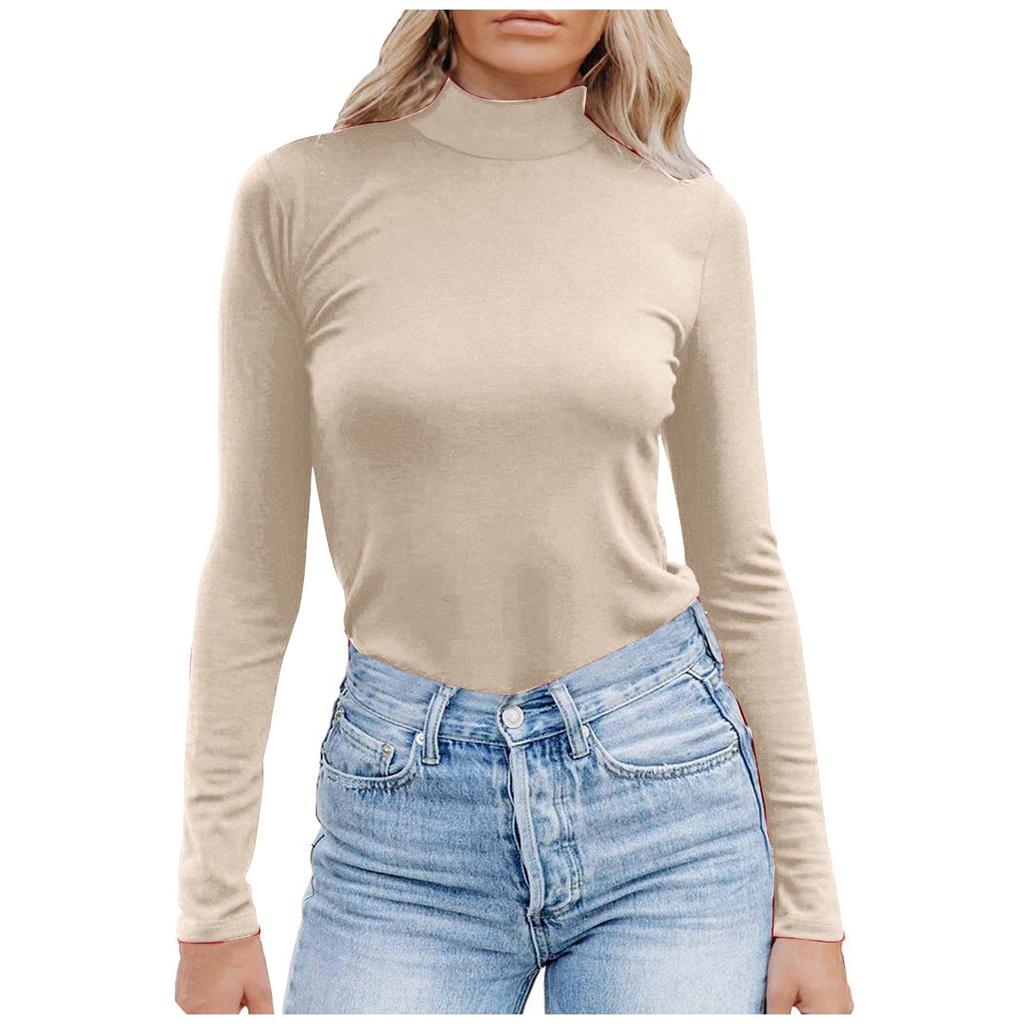 Women's Turtleneck Long Sleeve Shirts Mock Neck Slim Fitted Casual Layer Tee Tops