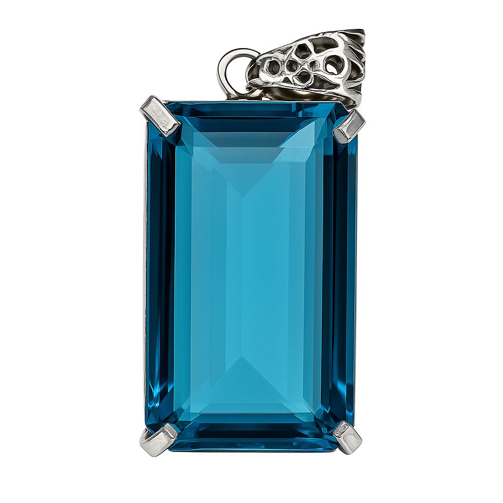 130 Ct Emerald Cut Aquamarine Blue Gemstone Pendant Lab Created A+ Certified AI-52-NS