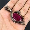Lab-Created Red Ruby Gemstone Pure Copper Wire Wrapped Handmade Pendant Jewelry