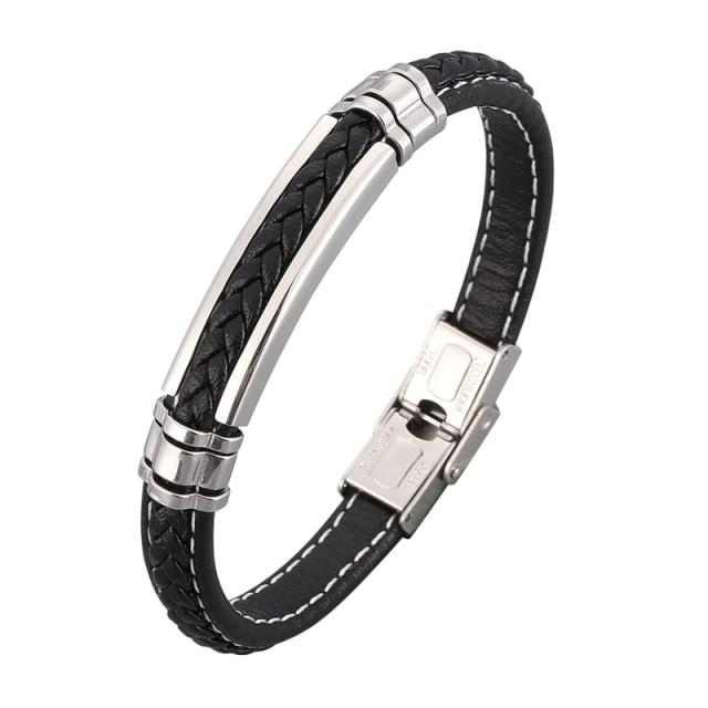 New Trendy Leather Bracelet Men Stainless Steel Handmade Bangles Male Wristband Charm Hand Jewelry Boyfriend Husband Gift Sp1037