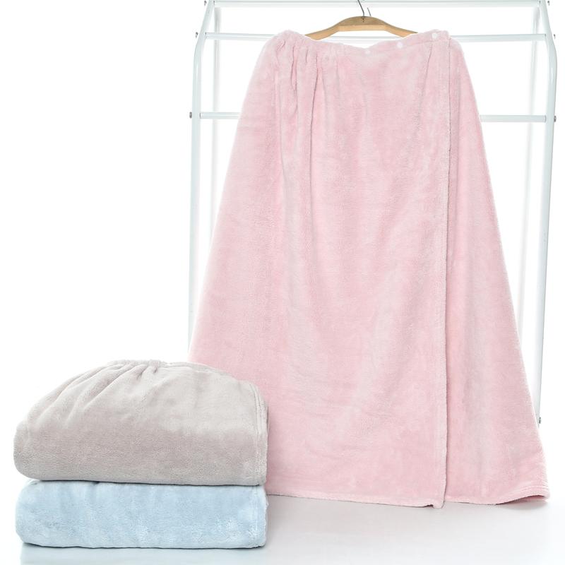 1Pcs Songyang Unisex Coral Fleece Button Bath Skirt,140×75cm(55.1×29.5inch),Super Absorbent Lint‑Free Skin‑Friendly Wearable Bath Towel for SPA Home