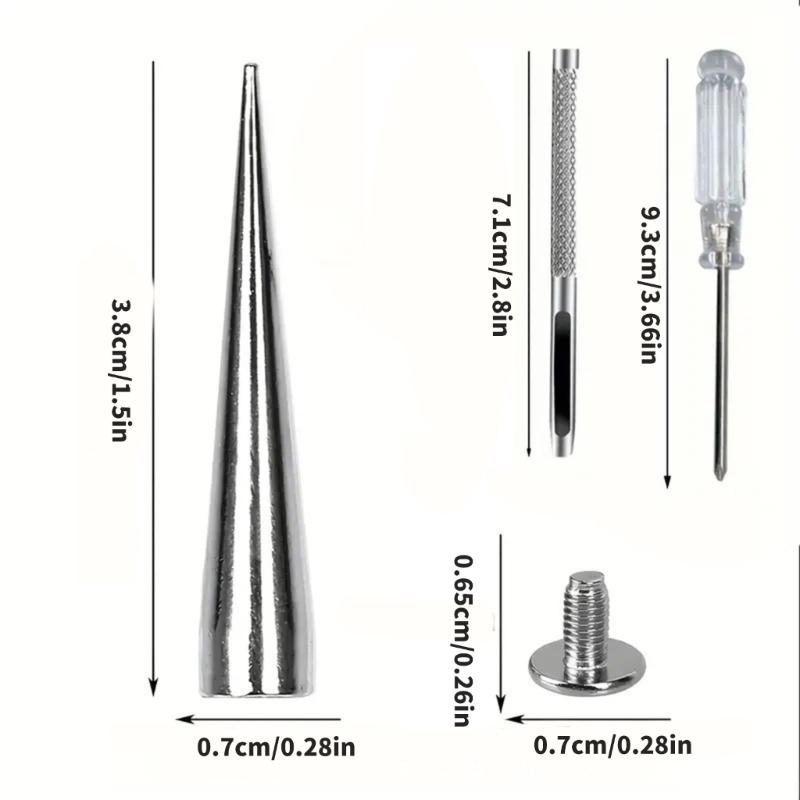 30 Sets Tapered Nails with Tool Boxes for Leather Crafts Metal Tree Cone Spikes Punk Style Clothing Accessories