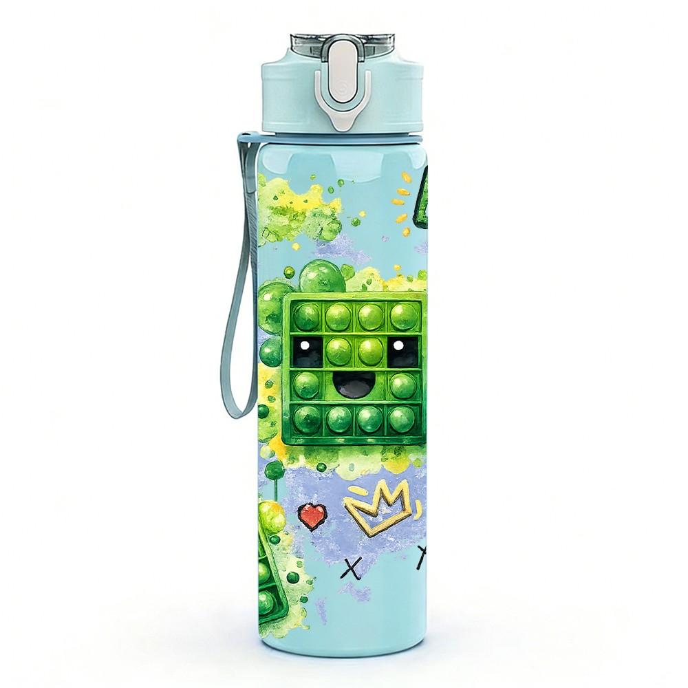 1PC Pixel Creeper Game Character Block Print 750ml Color Plastic Sports Water Bottle Leakproof Flip Straw Lid Suitable for Sports Office Home Use