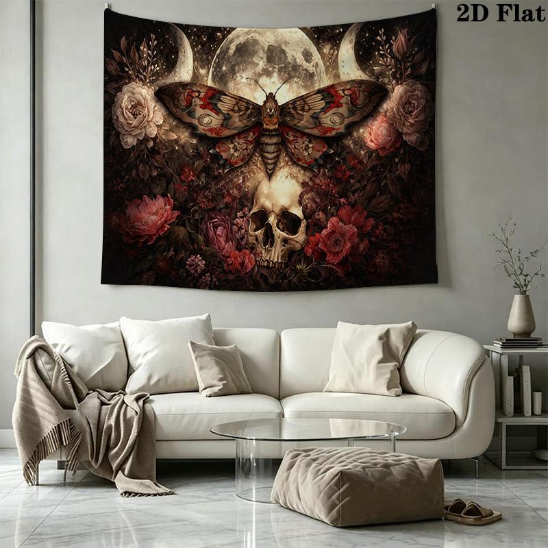 Skull and Butterfly Wall Tapestry Aesthetic Wall Hanging Printed Fabric Blanket Decorative Tapestries for Bedroom Living Room Home Decor