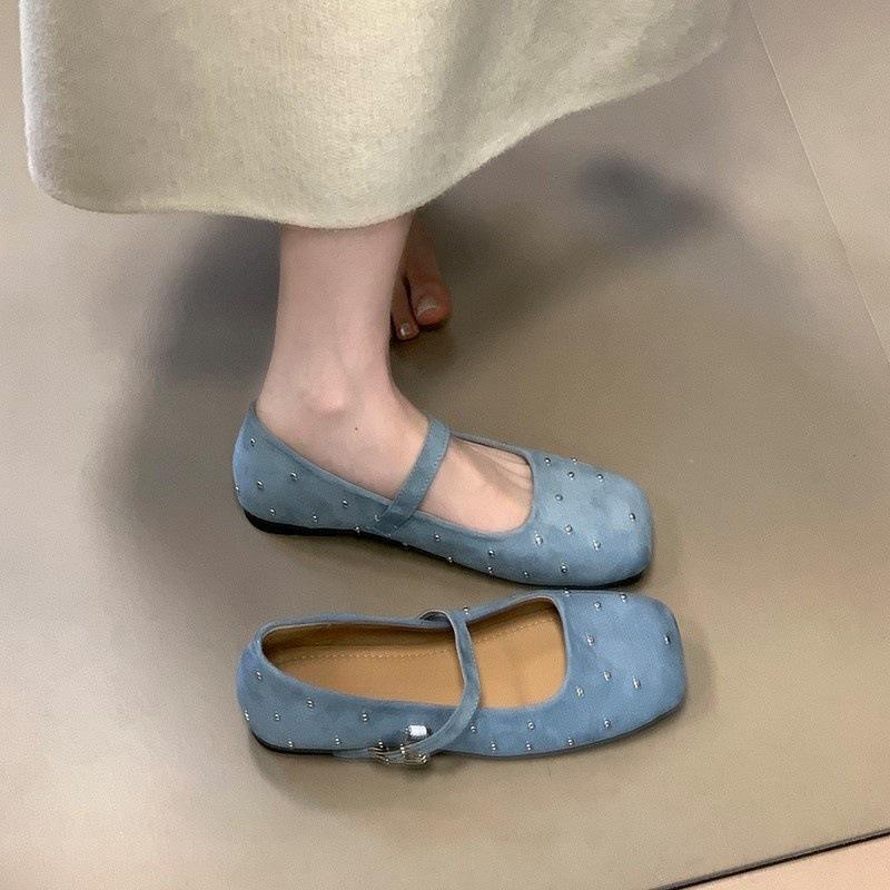 French Gypsy Flat-soled Single Shoes, New Niche Design, Square Head Soft-soled Mary Jane Shoes