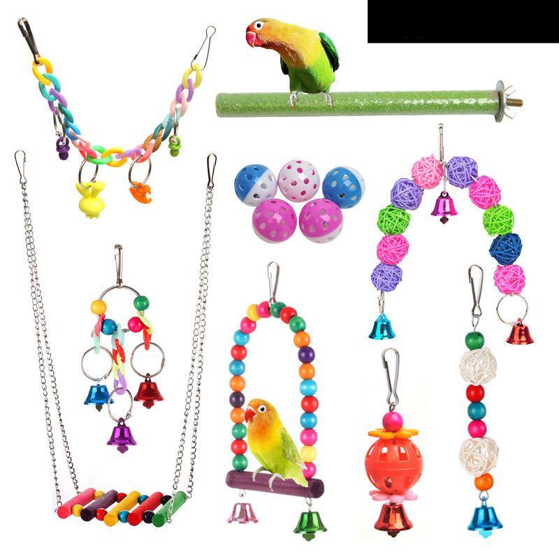 Sada hraček pro ptáky Papouščí kousací hračky Houpačka Závěsný most Hrací stanice Kombinovaná sada tyčí Hračky Příslušenství do ptačí klece