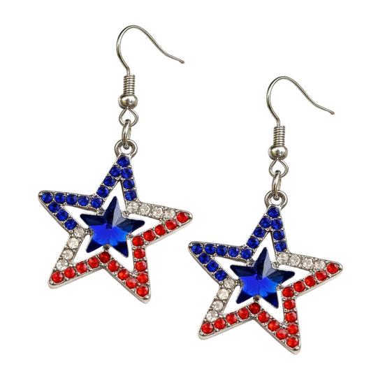 1 Pair Hook Earrings American Independence Day Pattern Hollow Heart Star Shape Red White Blue Earrings Jewelry Accessories
