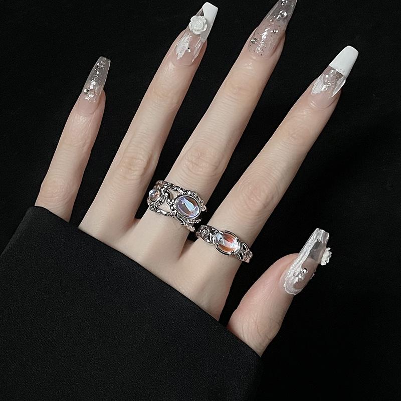 Moonstone Opening Niche Design Sense Personality Simplicity French Irregular High Sense Index Finger Ring