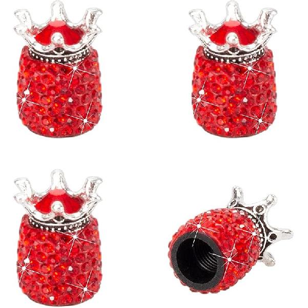 ROSON Valve Stem Caps, 4 Pack Handmade Crown Bling Crystal Rhinestone Car Wheel Tire Valve, Attractive Dustproof Car Accessories, Universal Stem Air