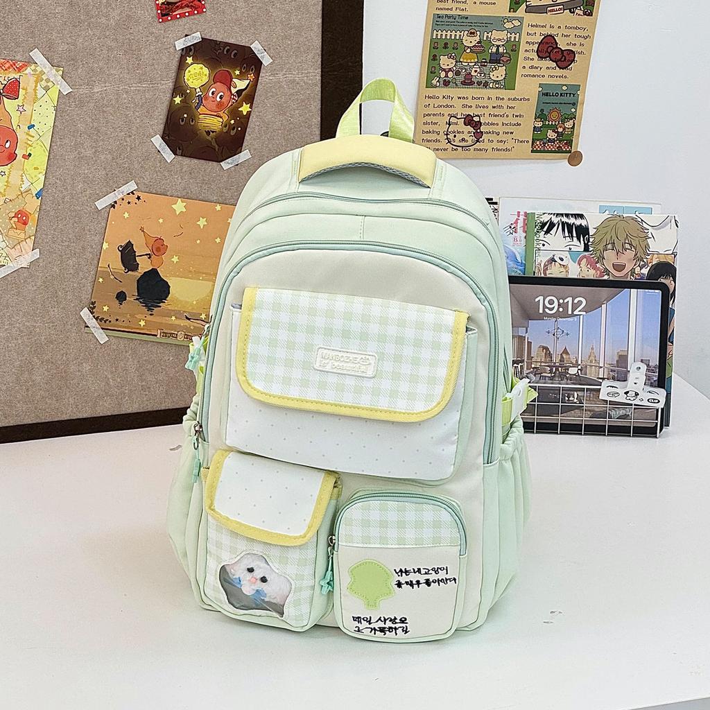 Schoolbag Japanese-style INS custard plaid campus backpack for primary and secondary school girls, commonly used for daily classes and summer