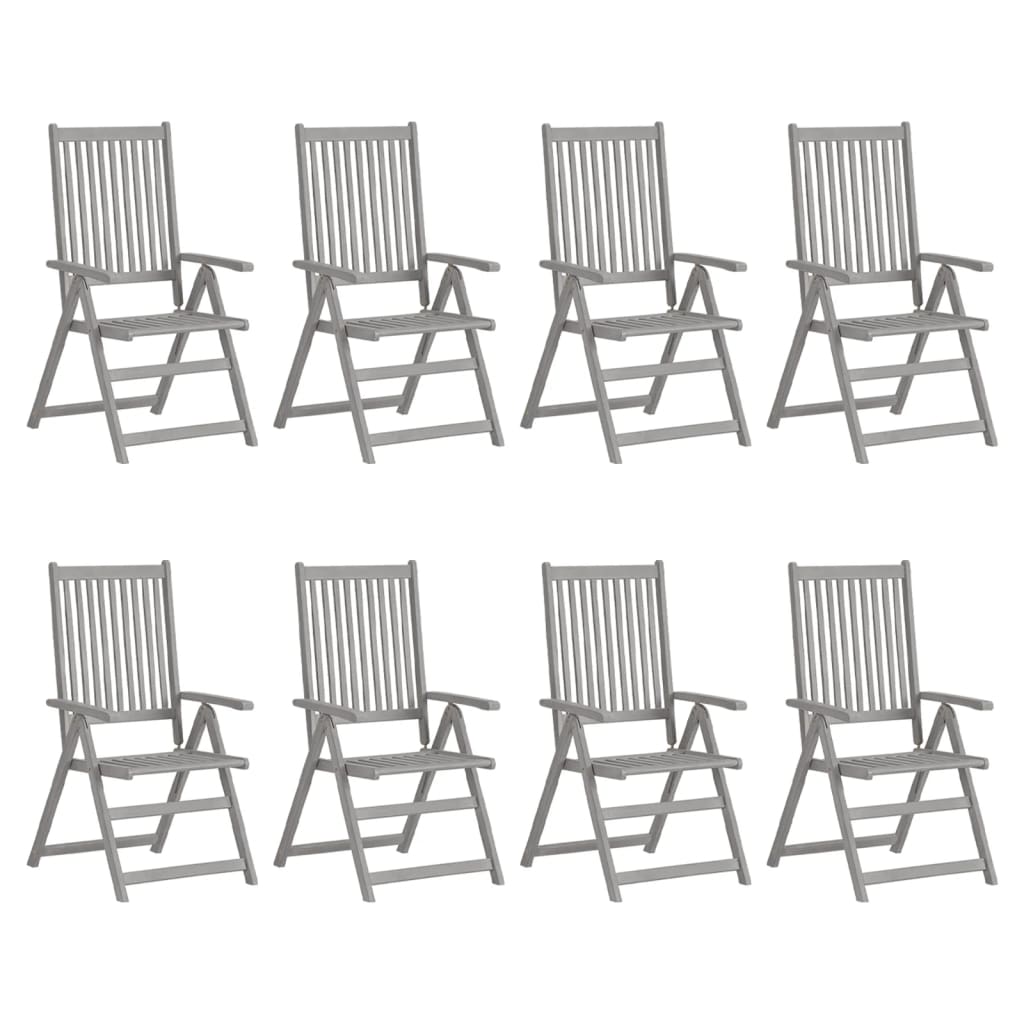 Adjustable Garden Chairs 8 pcs. Gray Solid Acacia Wood uygun fiyatlı